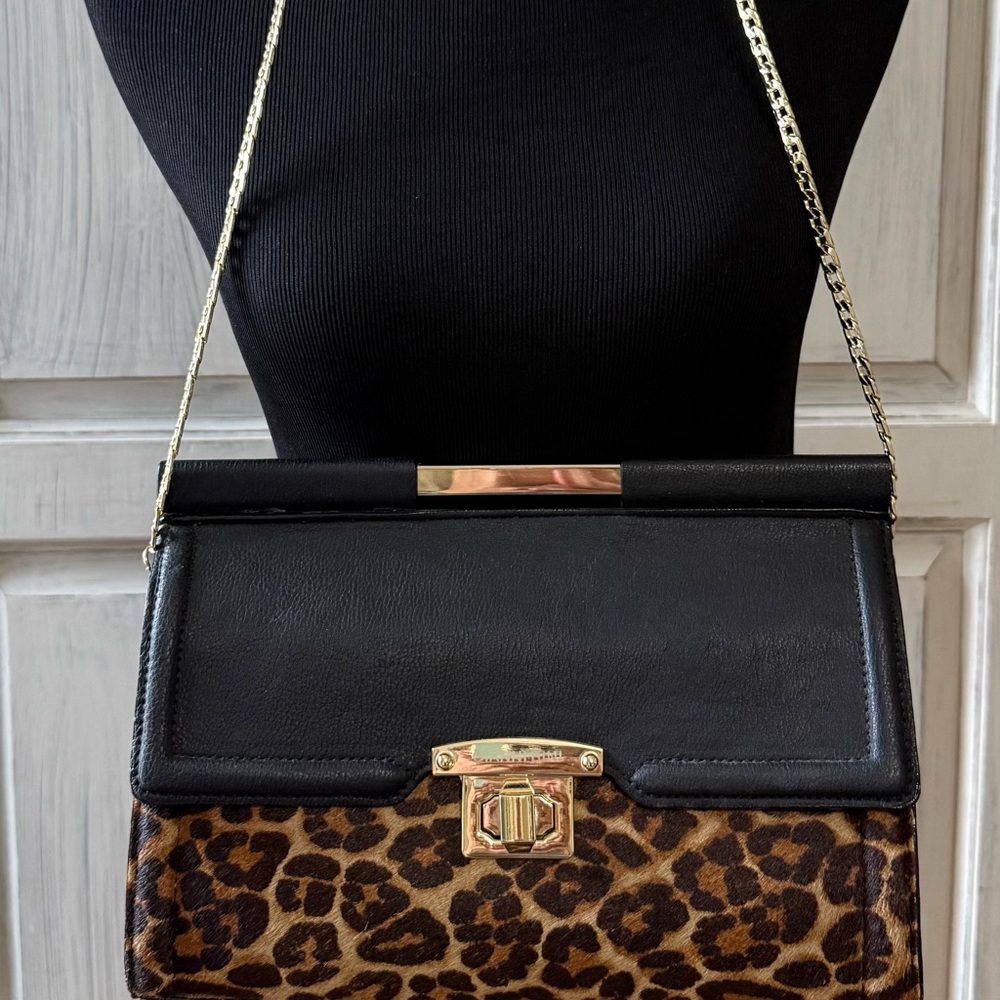 Gianni Bini Black and Leopard Crossbody Bag